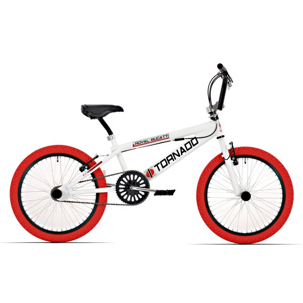 Vélo Royal BMX - Bugatti tornado freestyle 20 pouces - blanc avec pneus rouges