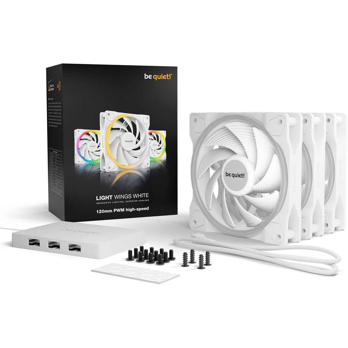 Soyez silencieux! Pack triple PWM à haut débit blanc léger 120 mm