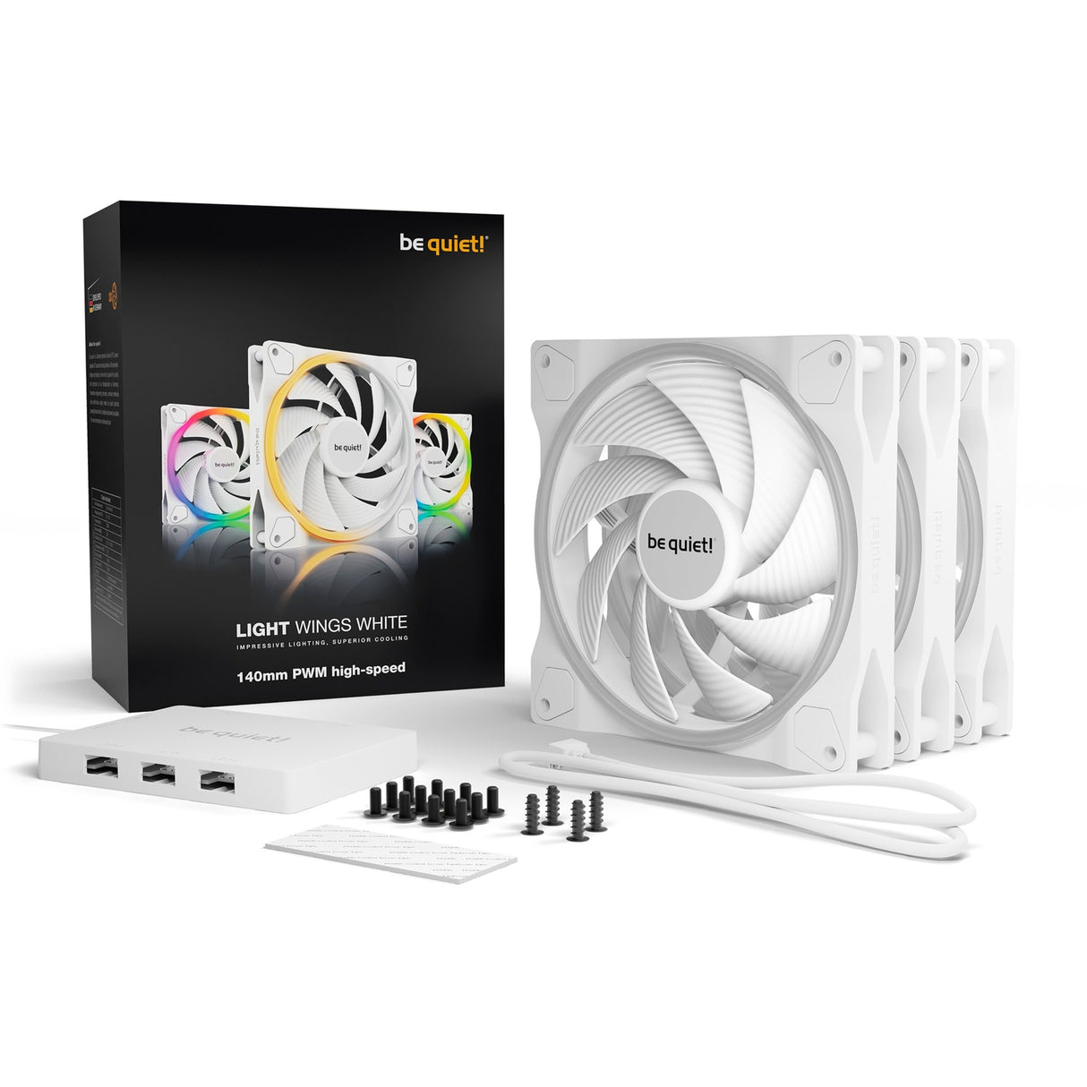 Soyez silencieux! Pack triple PWM à haut débit de 140 mm blanc clair