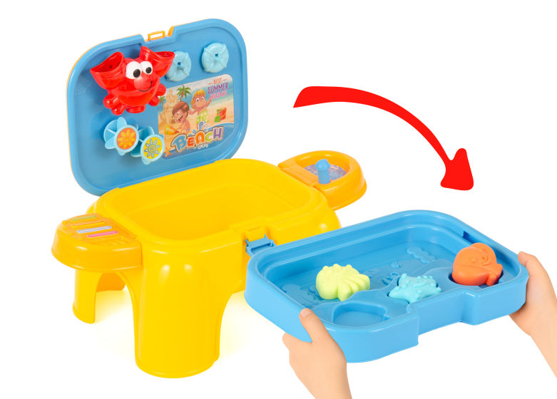 Jouets de plage table de sable et d'eau compacte avec accessoires, 16 pièces