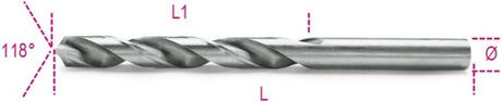 Beta spiraalboren, korte uitvoering hss volledig geslepen glimmende afwerking 412 3,00 - 004120064