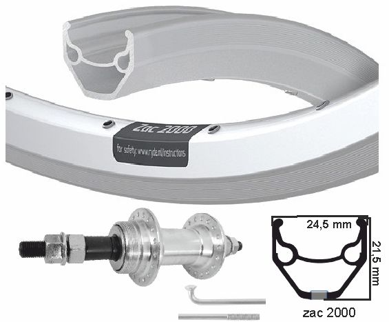 Roue arrière Kgs 28 pouces (622) jante argent roue libre axe plein