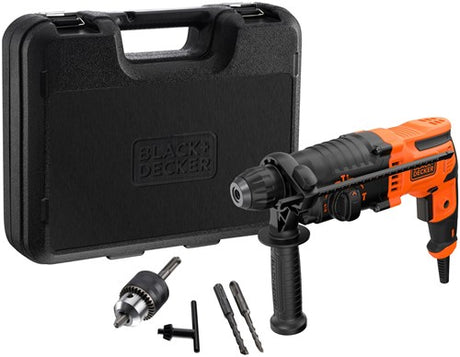 Black+decker behs01k 650w 1.4j sds+ marteau perforateur | poignée latérale | arrêt profond | Foret à béton de 6 mm et 8 mm | adaptateur de mandrin de perçage | au cas où - behs01k-qs