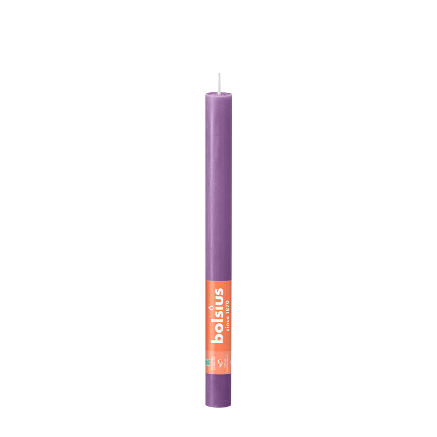 Bougie de dîner Bolsius violet clair rustique | 9 pièces