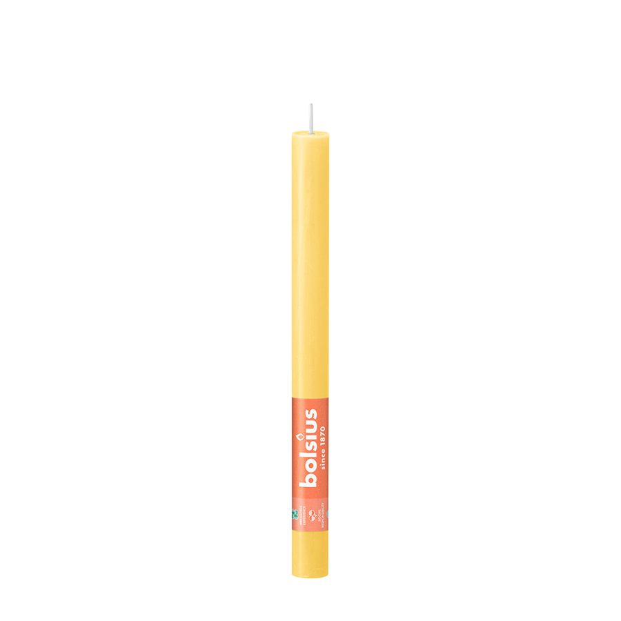 Bougies de dîner Bolsius rustique jaune ensoleillé 27 cm | 9 pièces