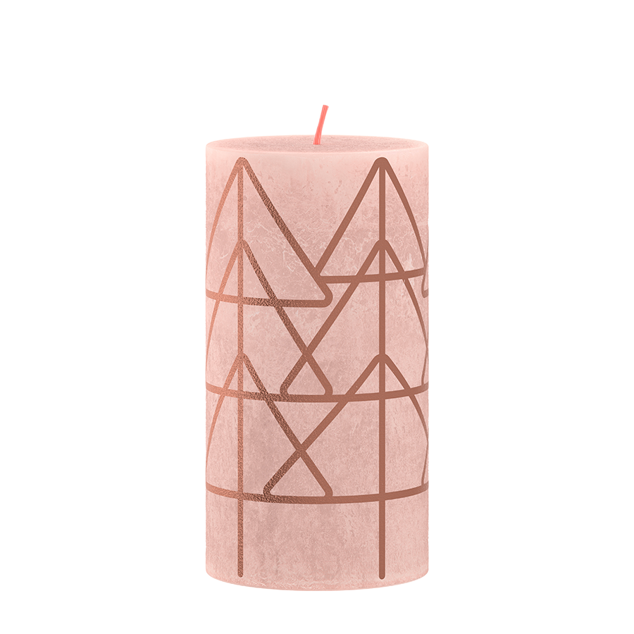 Bougie pilier Bolsius rustique 13 x 6,8 cm rose brumeux avec impression | 4 pièces