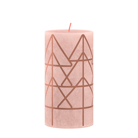 Bougie pilier Bolsius rustique 13 x 6,8 cm rose brumeux avec impression | 4 pièces