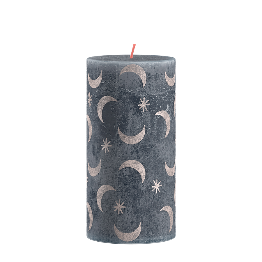 Bougie pilier silhouette Bolsius avec imprimé 13x6,8 cm bleu ardoise