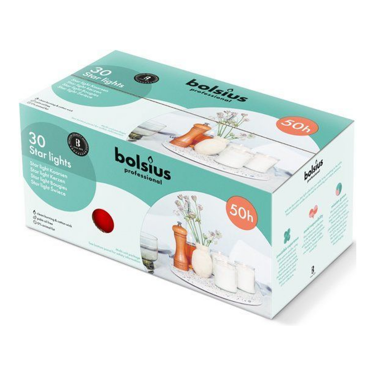 Bolsius starlights rouge ø68x82 mm 50 heures (30 pièces)