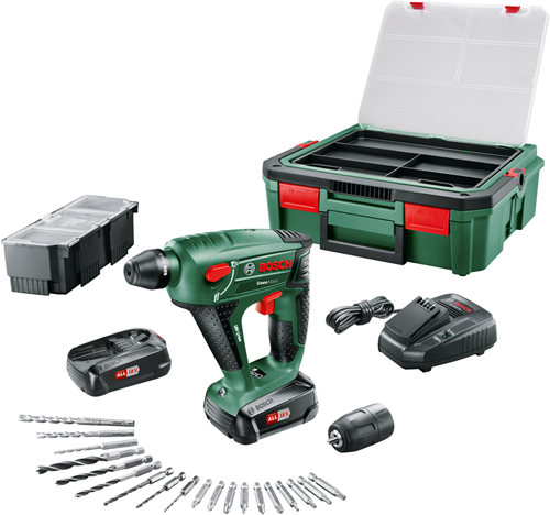 Bosch vert uneo maxx sbx - marteau perforateur sans fil | 18v | 2 batteries 1,5 Ah + chargeur | au cas où - 060395230k