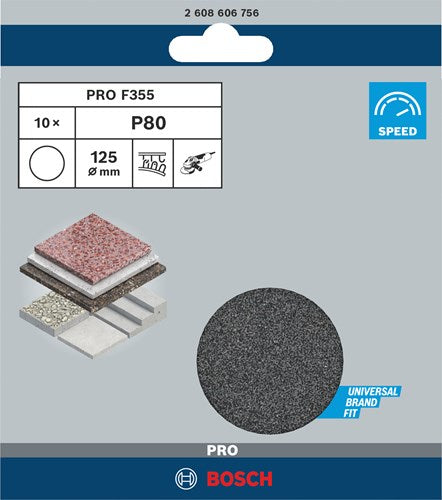 Accessoires Bosch 10 feuilles abrasives 125 f355, idéal pour revêtements+composites, k80 - 2608606756