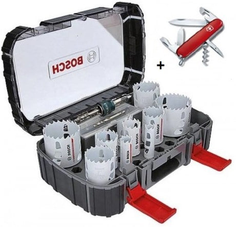 Accessoires Bosch Ensemble de scies-cloches 14 pièces | changement de puissance | bois et métal | 20 à 76 mm | + couteau victorinox - 061599760l