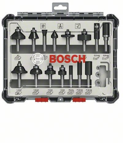 Accessoires Bosch jeu de fraises mixtes 15 pièces - diamètre de tige 8 mm - 2607017472