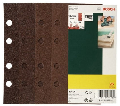 Accessoires Bosch jeu de 25 feuilles abrasives 125 mm pour ponceuses excentriques, grain 40, 60, 80, 120 - 2607019495