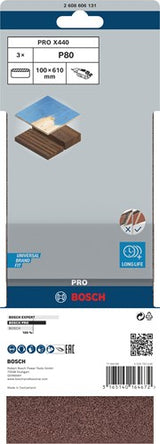 Accessoires Bosch 3 pneus 100x610 x440, idéal pour bois+peinture, k80 - 2608606131
