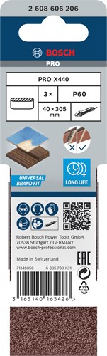 Accessoires Bosch 3 pneus 40x305 x440, idéal pour bois+peinture, k60 - 2608606206