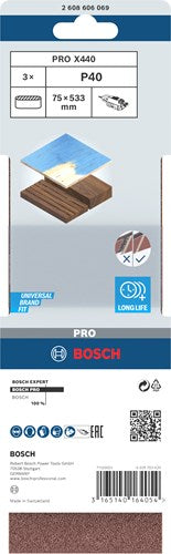Accessoires Bosch 3 pneus 75x533 x440, idéal pour bois+peinture, k40 - 2608606069