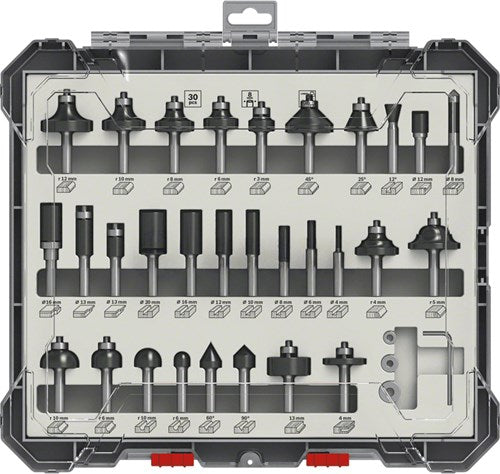 Accessoires Bosch jeu de fraises mixtes 30 pièces - diamètre de tige 8 mm - 2607017475