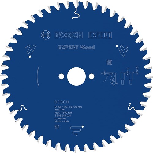 Bosch accessoires cirkelzaagblad expert pour bois 165x20x2,6 1,6x48t (pour o.a gkt 55 gce) - 2608644024