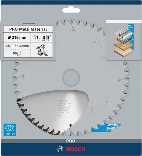 Bosch accessoires lame de scie circulaire multi-matériaux 216 x 30 x 2,5 mm, 60 1 pc - 2608640446