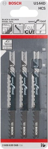Bosch accessoires lame de scie sauteuse u 144 d vitesse pour bois 3pcs - 2608630568