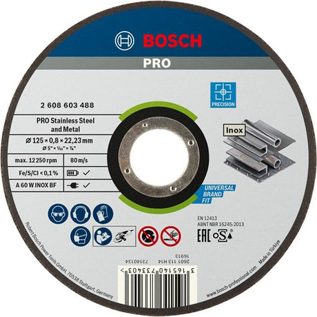 Bosch accessoires disque à tronçonner droit meilleur pour l'acier inoxydable - rapido a 60 w acier inoxydable bf, 125 mm, 22,23 mm, 0,8 mm 1er - 2608603488