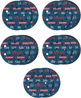 Bosch accessoires expert jeu de 55 disques abrasifs o780 avec sous-couche de film, 125 mm, 5xg60 ; 15xg80; 15xg120; 15xg180; 5xg240 - 2608902429