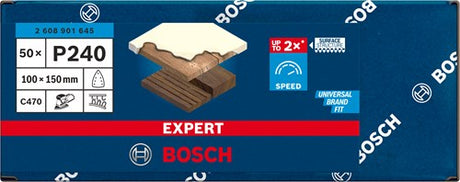 Bosch accessoires expert papier de verre c470 100 x 150 mm, k 240, 50 pièces - 2608901645