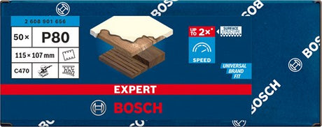 Bosch accessoires expert papier de verre c470 115 x 107 mm, k 80, 50 pièces - 2608901656