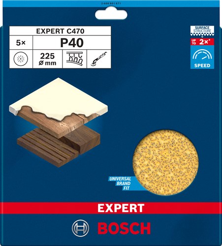 Bosch accessoires expert c470 papier de verre 225 mm, k 40, 5 pièces - 2608901671