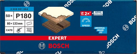 Bosch accessoires expert papier de verre c470 80 x 133 mm, k 180, 50 pièces - 2608901664