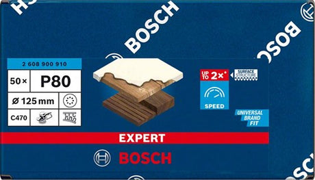 Bosch accessoires papier abrasif expert c470 pour ponceuses excentriques 125 mm, 8 trous, k80 50 pièces - 1 pièce(s) - 2608900910