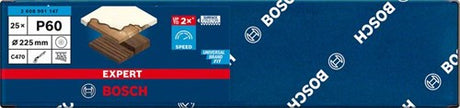 Bosch accessoires papier abrasif expert c470 pour ponceuses excentriques 225 mm, 19 trous, k60 25 pièces - 1 pièce(s) - 2608901147