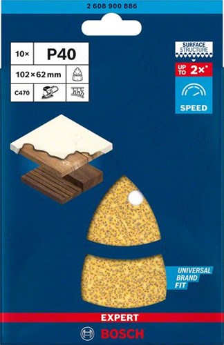 Bosch accessoires papier de verre expert c470 pour ponceuses multiples 102 x 62 mm, 93 mm, k40 10 pièces - 1 pièce(s) - 2608900886