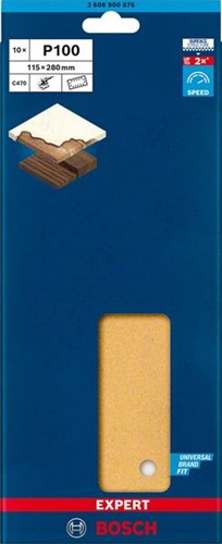 Bosch accessoires papier abrasif expert c470 pour ponceuses orbitales 115 x 280 mm, k100 10 pièces - 2608900876