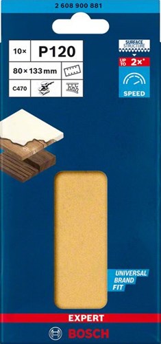 Bosch accessoires papier abrasif expert c470 pour ponceuses orbitales 80 x 133 mm, k120 10 pièces - 2608900881