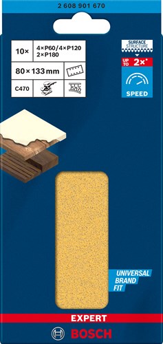 Bosch accessoires expert c470 jeu de papiers de verre 80 x 133 mm, k 60 120 180, 10 pièces - 2608901670