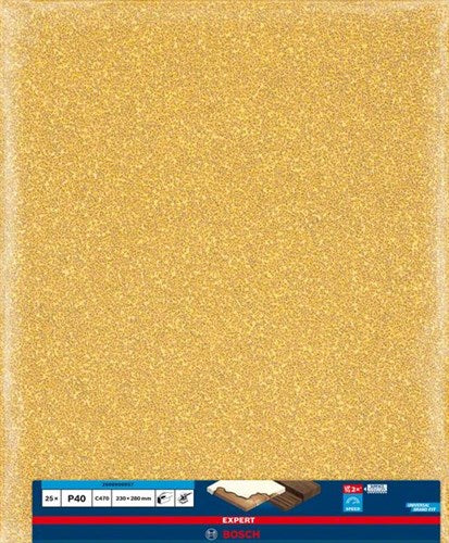 Bosch accessoires expert c470 feuille de papier de verre pour ponçage manuel 230 x 280 mm, k40 - 25 pièce(s) - 2608900957