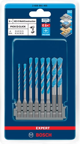 Pic bosch accessoires expert hex-9 multi construction k click set 3 - 8 mm - 2608901455