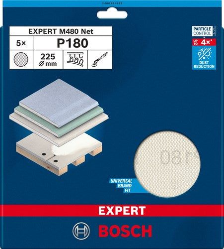 Bosch accessoires expert m480 filet de ponçage 225 mm, k 180, 5 pièces - 2608901638