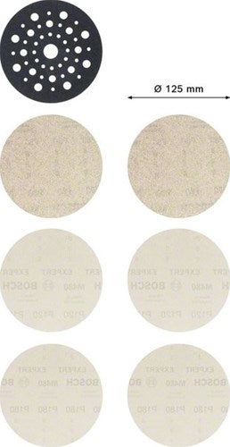 Bosch accessoires bosch accessories expert m480 2608901202 schuurnetset geperforeerd korrelgrootte 80, 80, 120, 120, 180, 180 (ø) 125 mm 7 stuk(s)