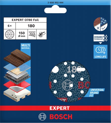Bosch accessoires disque abrasif expert o780 avec support film, 150 mm, g180, 6x - 2608902444