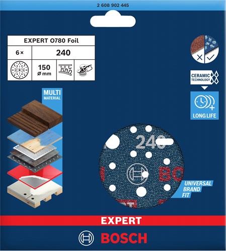 Bosch accessoires disque abrasif expert o780 avec support film, 150 mm, g240, 6x - 2608902445