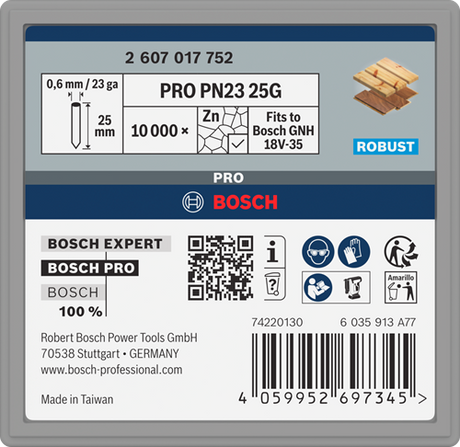 Bosch accessoires pro pn23 g clou | 0,65 23g | galvanisé | 25mm | 10000 pièces - 2607017752