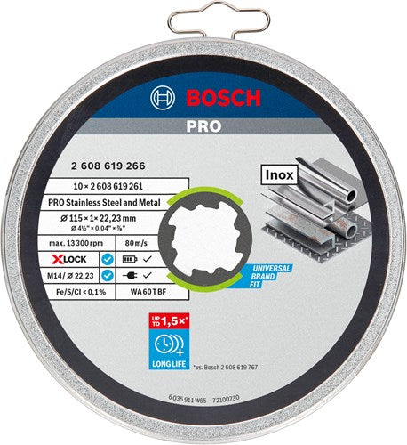 Bosch accessoires x-lock meule étain 10x standard pour acier inoxydable 10x115x1x22,23mm, droit - 1 pièce(s) - 2608619266