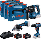 Bosch bleu batterie trousse à outils 3 trousse à outils 18v (2x gba 18v 5.0ah, chargeur gal 18v-40, gsr 18v-65, gbh 18v-22, gws 18v-8) - 0615a5009g