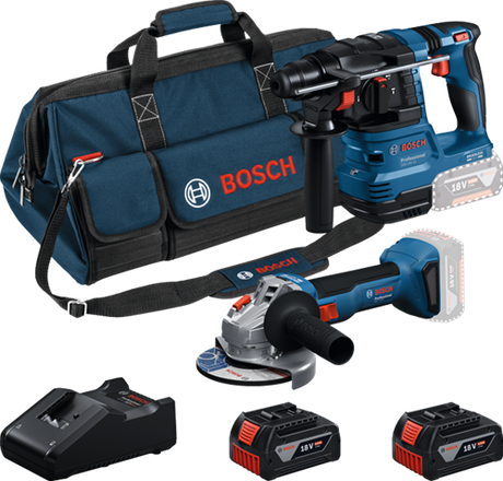Kit outils à batterie bleu Bosch pack combiné 18v gws 18v-8 + gbh 18v-22 | 2x gba 18v 4.0 ah + chargeur gal 18v-40 - 0615v0003c