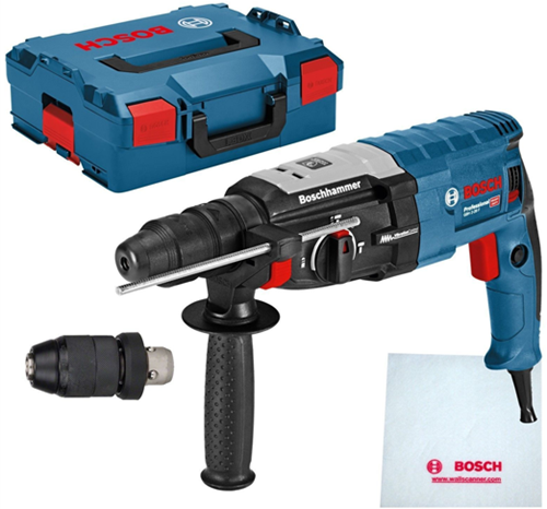 Perforateur à percussion Bosch Professional GBH 2-28 F bleu Bosch (butée de profondeur 210 mm, poignée, mandrin sans clé 13 mm, mandrin interchangeable SDS-plus)