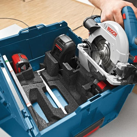 Scie circulaire professionnelle sans fil Bosch blue gks 18v-57 g | Batterie Li-Ion 5,0 Ah | dans l-boxx | avec rail de guidage 1600mm - 06016a2102