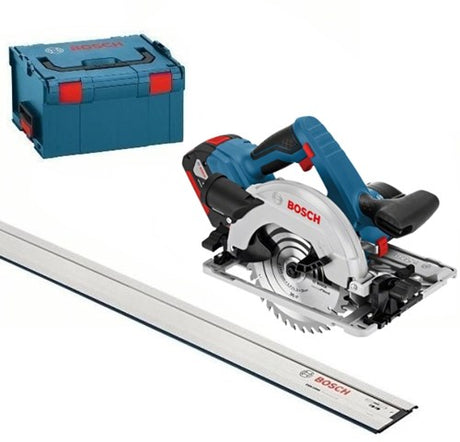 Scie circulaire professionnelle sans fil Bosch blue gks 18v-57 g | Batterie Li-Ion 5,0 Ah | dans l-boxx | avec rail de guidage 1600mm - 06016a2102